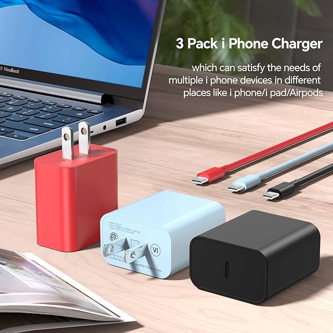 Compatible with Phone 16 15 Charger Fast Charging 10ft, 60W Fast Type C to C Charger Cord Long,15/16 Plus,15/16 Pro Max, for MaccBoook Pro/Air, for Pad Air 4/5/Minii 6/Pro 12.9/11,Blue/Black/Red