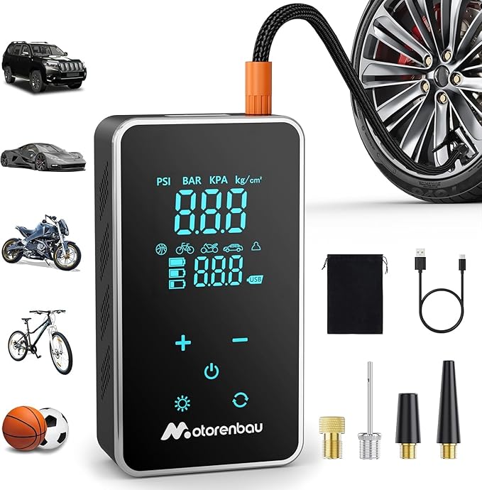 Tire Inflator Portable Air Compressor, 150PSI Cordless Air Pump for Car Tire, 3X Faster Auto Tire Inflator with Digital Pressure Gauge LCD Screen, Rechargeable Tire Pump for Cars,SUVs,Motorcycle,Bike