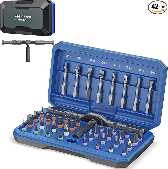 Upgraded 42 in 1 Magnetic Screwdriver Set, Ankilo DIY Ratchet Screwdriver Set With T Handle, Blue Portable Storage Case, DIY Repair Tool Kit Gifts, for Home, Bike, Repairs