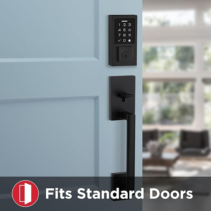 Kwikset SmartCode 270 Keyless Electronic Keypad Deadbolt with San Clemente Entry Handleset, Auto Door Lock, SmartKey Re-Key Security, Contemporary, Matte Black