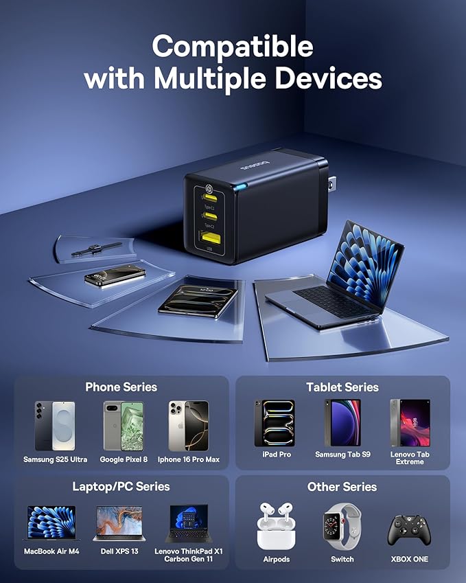 Baseus 2 Pack 65W USB C Charger Block, PPS 3-Port Fast Compact Foldable USB C Charger for MacBook, iPad Pro, Galaxy S24, iPhone 16/15 and More Series