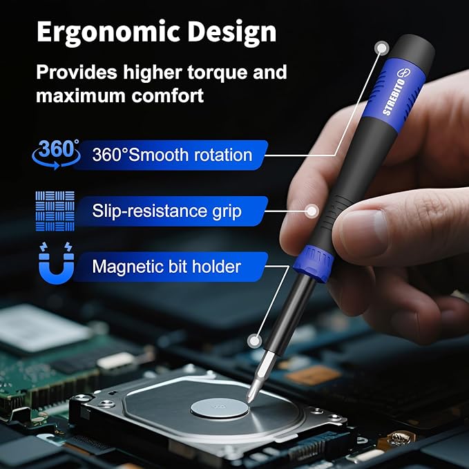 STREBITO Small Precision Screwdriver Set 64-piece with Torx, Triwing, Pentalobe, Electronics Repair Tool Kit for Computer, PC, Laptop, Macbook, Tablet, Phone, PS5, XBOX, Switch, Glass, Ring Doorbell