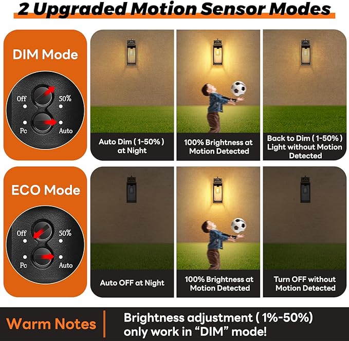 13.6" Motion Sensor Outdoor Wall Sconce Lantern, Exterior Waterproof Wall Lights Fixture with Water-Rippled Glass, Bronze Outside Mount Lighting for House, Porch, Garage, Patio, Bulbs Not Included