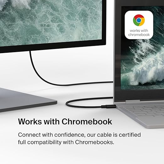 Belkin USB Type C to HDMI 2.1 Cable, 6.6FT/2M Cable with 8K@60Hz, 4K@144Hz, HDR, HBR3, DSC, HDCP 2.2, Works with Chromebook Certified, Compatible with MacBook, iPad Pro and Other USB C Devices