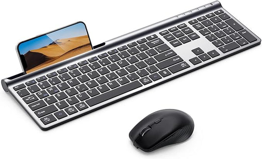 Samsers Wireless Keyboard and Mouse Combo, Ultra Slim Rechargeable Dual-Mode (Bluetooth 5.0x2 +2.4G) Silent Keyboard and Mouse Set, Multi-Device Full-Size Compact Design for MacOS/iOS/Android/Windows