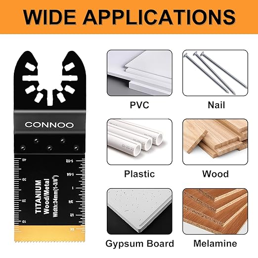 CONNOO 120 Pack Oscillating Saw Blades, Multitool Oscillating Tool Blades for Wood Metal Plastics, Japanese Long Teeth, Quick Release Multi Tool Blades Kits for Oscillating Tools