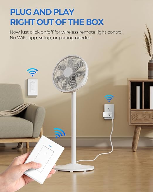 Remote Control Outlet Wireless Light Switch, Expandable and Removable Remote Outlet Switch Kit for Lamps, Fan, Home Appliance, 100ft RF Range, FCC Listed (2 Controllers + 1 Outlet) W08RC2106