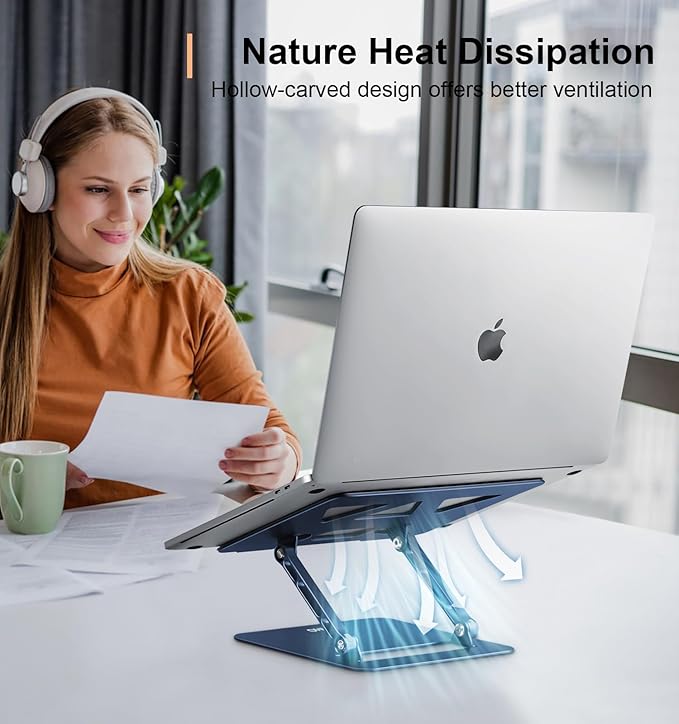 Adjustable Laptop Stand for Desk,Portable Laptop Stand Holder and Riser,Foldable Aluminum Notebook Computer Stands for MacBook Air Pro HP Lenovo Dell Samsung Chromebook, 10-15.6 inch,Navy Blue