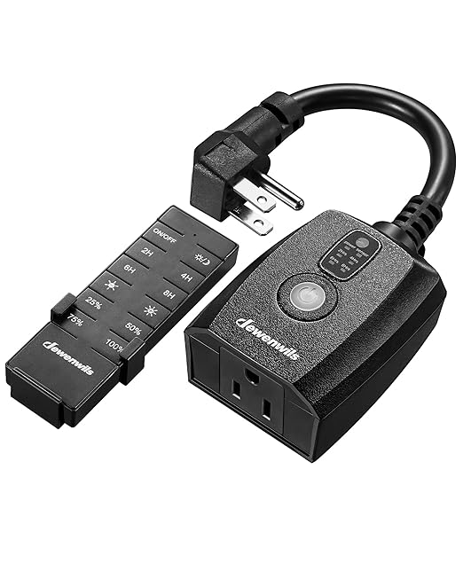 DEWENWILS Dusk to Dawn Dimmer, Wireless Remote Control, Waterproof Dimmable Plug with Timer, 100 FT Range, Outdoor Dimmer for String Light, Patio Lights, FCC Certified