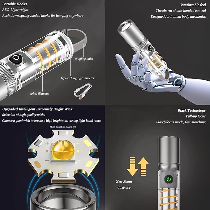 High Power Flashlights, 100000 High Lumen Rechargeable LED Flashlights, 6 Modes, Waterproof and Powerful Flashlights, Suitable for Family Camping and Hiking