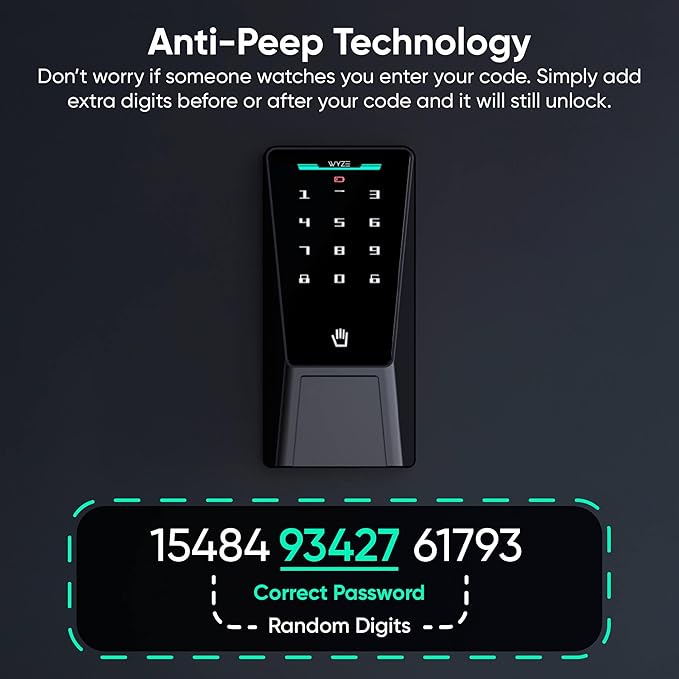 Wyze Palm Lock, Smart Door Lock with Palm Vein Recognition, Keyless Entry Smart Locks for Front Door, Keypad, Auto Lock, Dual Battery, Wi-Fi, Works with Alexa & Google, BHMA, IP53, Mechanical Key