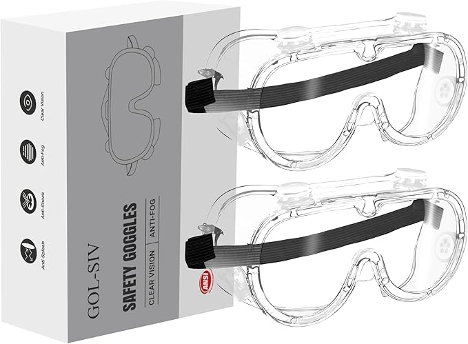 Safety Goggles ANSI Z87.1 - Anti-Fog Clear Lab Eye Protection for Over Glasses, Scratch-Resistant Lens (2 Pack)