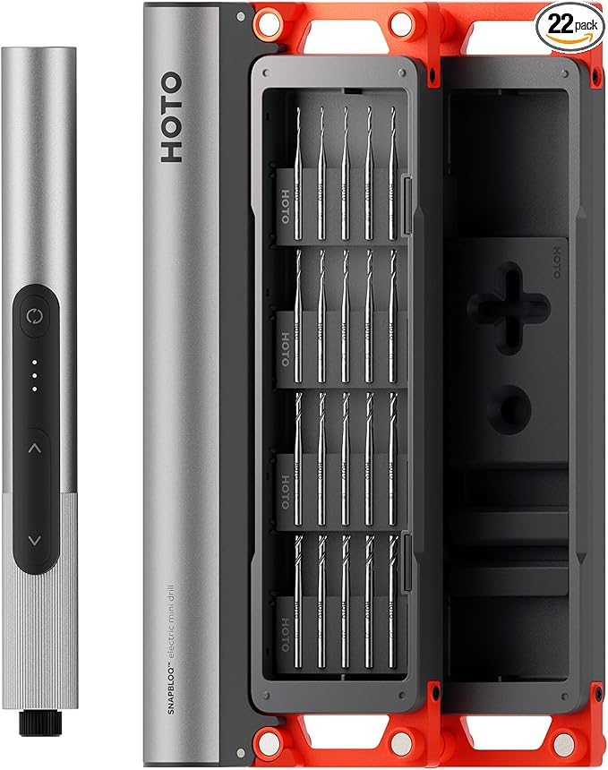 HOTO SNAPBLOQ™ D-A03 Electric Mini Drill Pen with 20 Bits, Brushless Motor, 3-Speed USB-C Rechargeable Electric Hand Drill, Power Tool for PCB, Jewelry Making, Wood, Plastic, DIY, 3D Printer