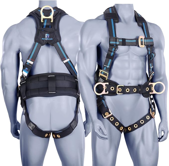 Safety Harness Fall Protection Kit,5pt Full-Body Roofing harness with Support Waist Pad,Vented & Padded Shoulder For Construction(XL/2XL)