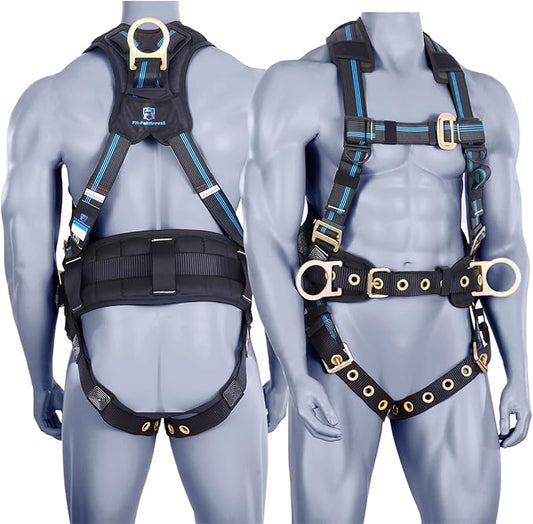 Safety Harness Fall Protection Kit,5pt Full-Body Roofing harness with Support Waist Pad,Vented & Padded Shoulder For Construction(XL/2XL)