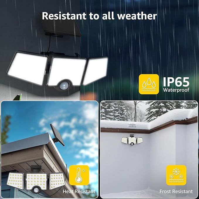 Lepro Solar Lights for Outside, WL5000 Motion Activated Security Lights, Separate Solar Panel, 3 Adjustable Head 270° Wide Lighting Angle, IP65 Waterproof Wall Lamp for Porch Yard Garage