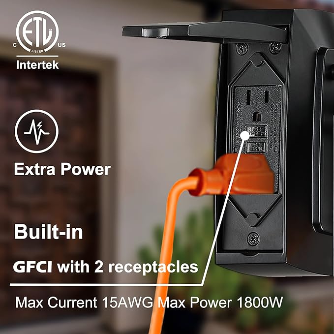 Pia Ricco Outdoor Porch Lights with GFCI Outlet, Matte Black Outside Wall Lantern with Clear Glass Shade, Waterproof Wall Mount Lighting Fixture, Exterior Sconce for House Patio Garage, ETL Listed