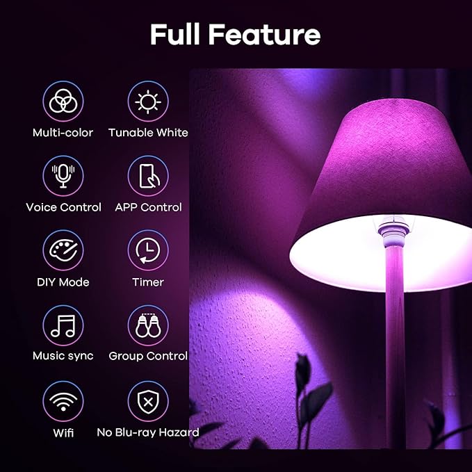 Linkind Matter Smart Light Bulb, Smart Bulbs Work with Apple Home, Siri, Alexa, Google Home, SmartThings, Color Changing Light Bulbs Music Sync RGBTW, Mood Lights, 2.4Ghz WiFi A19 E26 60W 800LM 6 Pack
