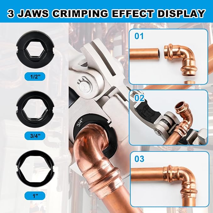 Plumbing Hydraulic Crimping Tools, Pro Press Copper Pipe Crimper Tool, Copper Tube Fittings Hydraulic Pipe Crimping Tool, With 11 Pairs of Dies