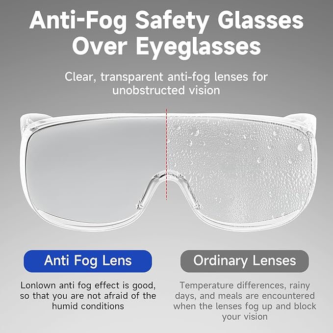 ANSI Z87.1 Safety Glasses Over Eyeglasses Clear Eye Protection Anti Fog Scratch Goggles for Men Women Bulk 10pcs