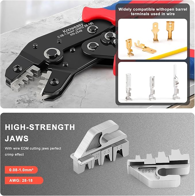 Knoweasy KN-2549 Precision Crimper Tool - Compatible with JST, Molex, Dupont Terminals - Ergonomic Wire Crimping Tool for Efficient Harness, Connectors, and Electrical Repair