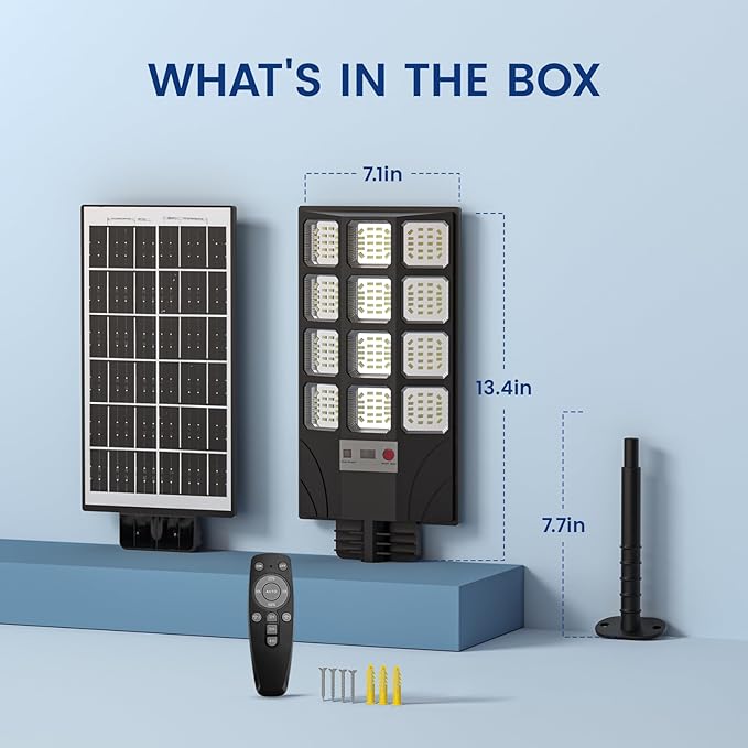 Solar Street Lights Outdoor, 10000K LED, Waterproof IP65, Motion Sensor, Dusk to Dawn, Easy Install for Yard, Parking Lot, Commercial Lighting, 4 Pack