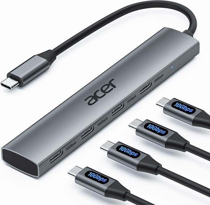 Acer USB C Hub, 10Gbps Type C Splitter with 4 USBC 3.2 Port, High Speed Type C Multiport Adapter for MacBook Air/Pro, iPhone 16/15, iPad, Surface Pro and More 【Not Support Charging or Video Output.】