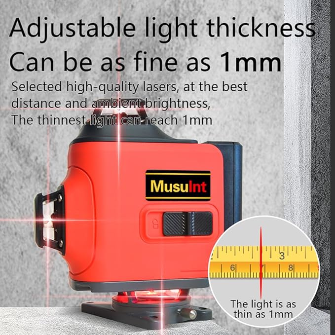 4D 16 lines laser level 4×360° self leveling Precision Cross Line level tool Two 360° Vertical and Horizontal Red beam with hand wave mode control Rotary laser level (4D 16 Red Lines)