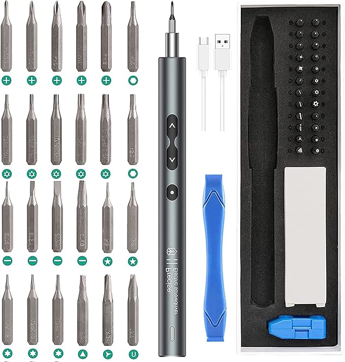 AMIR Electric Screwdriver 28-in-1 Cordless Mini Power Precision Screwdriver Set with 24 Bits, Rechargeable Repair Tool Kit for Phones Watch Laptops