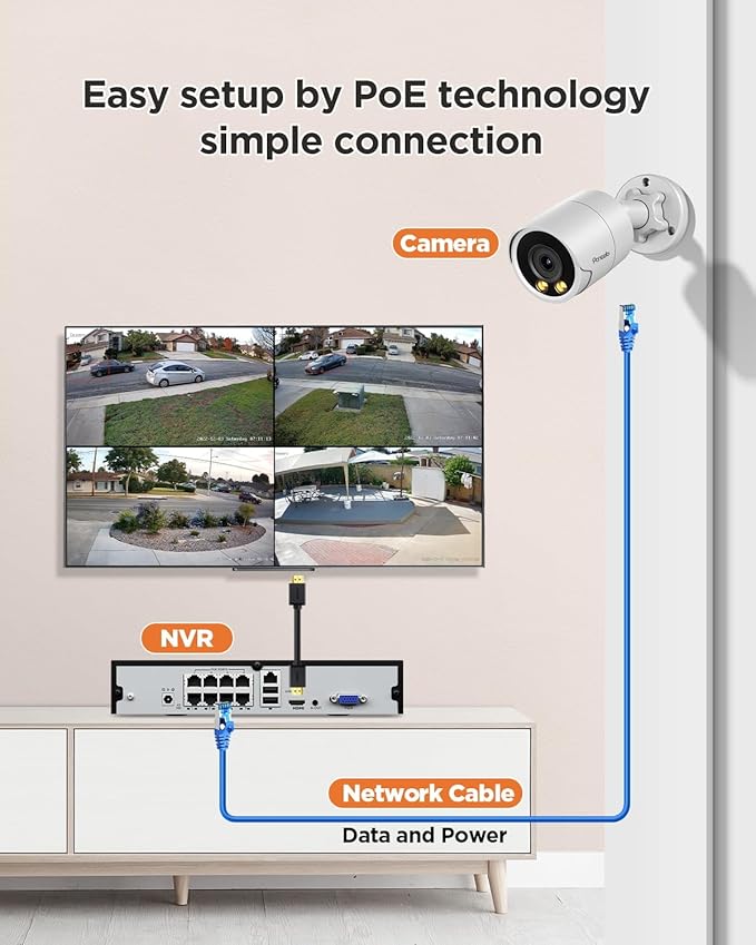 Security Camera System PoE, 4X 4MP Wired Bullet IP Cameras Outdoor Built-in Microphone, AI Human Vehicle Detection, 5MP 8CH NVR with 2TB HDD, Smart Color Night Vision, PB38F0408-4MD