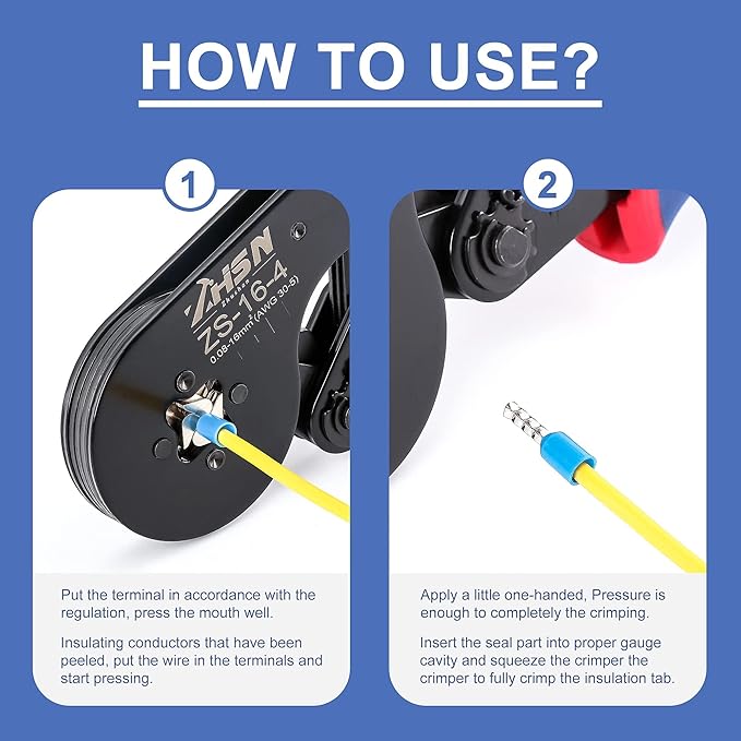 Zhushan HSC16-4 Ferrule Crimp Tool Kit,Wire Ferrule Crimper AWG 30-5 (0.08-16mm²) with 1000PCS Ferrule Connectors Wire Ends Terminals