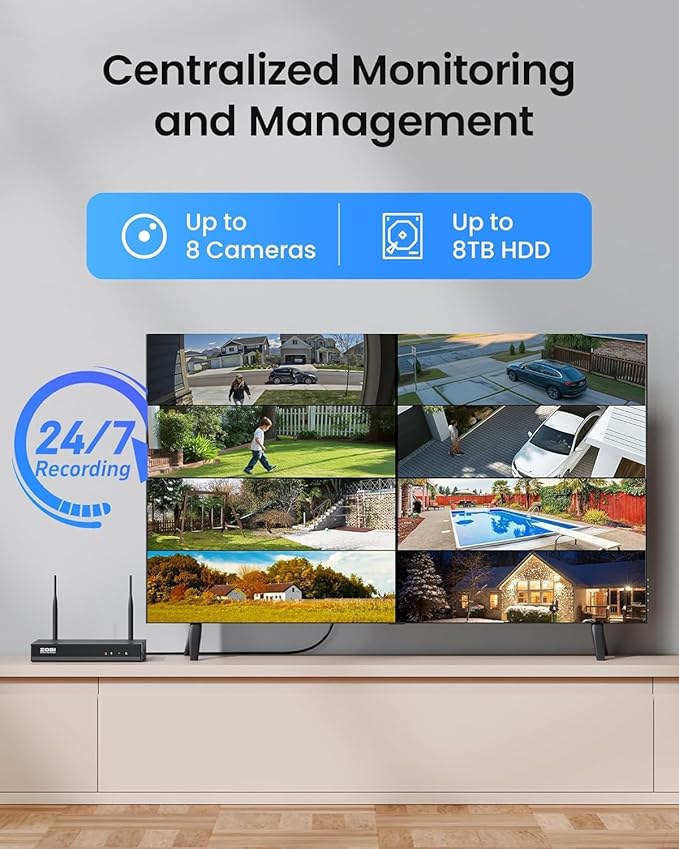 ZOSI 8CH 2K WiFi Home Security Camera System with 2TB HDD,8X 3MP Indoor Outdoor WiFi Cameras,Color Night Vision,Two-Way Audio,Light & Siren Alarm,2K H.265+ 8CH NVR Recorder for 24/7 Recording
