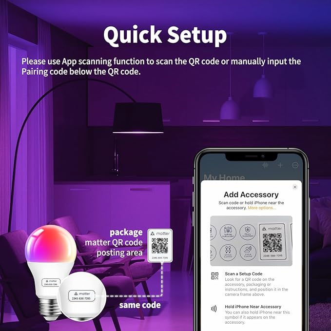 ANWIO A19 Matter Smart Light Bulbs 8.5W (60W Replacement) A19 E26 LED Bulb Compatible with SmartThings App, Alexa, Google Assistant, Color Changing, Hub Required, 806lm 8.5W(60W Equivalent) 4 Pack