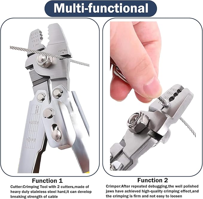 Wire Crimping Tool Kit, 100FT Stainless Steel Cable, 100PCS Aluminum Crimping Loop Sleeve, Wire Rope Thimble