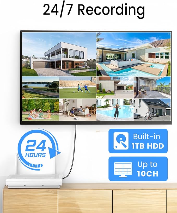 4K Security Camera System Outdoor Wireless, Dual Lens 8MP 4 Cameras 10X Hybrid Zoom Auto Tracking, Indoor Home Video Surveillance CCTV 10 CH with 1TB, 100ft Color Night Vision Weatherproof