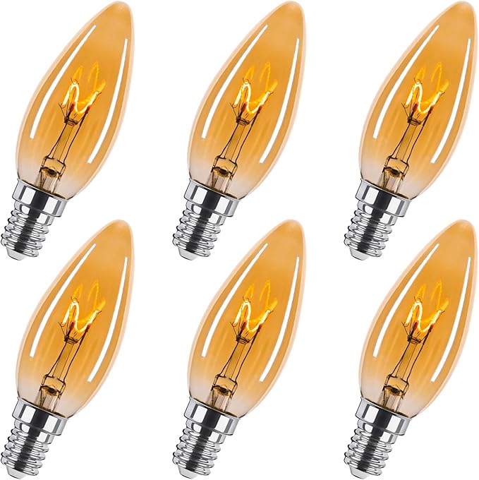 Amber Candelabra Bulb 25W Equivalent, 2W Ultra-Fine Filament E12 Base Candelabra LED Light Bulb, Dimmable Amber LED Bulbs 2000k Soft Warm, Candle Chandelier Light Bulbs, 6 Pack