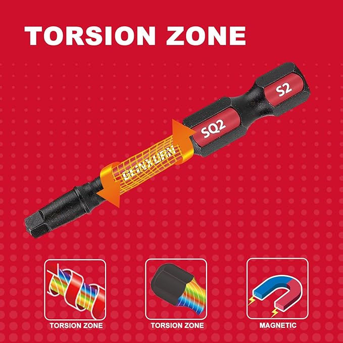 Impact Square Screwdriver Bits Set,45 Pcs 2" Magnetic (SQ1/SQ2/SQ3) S2 Steel Multi Driver Bits with Storage Colorful Box