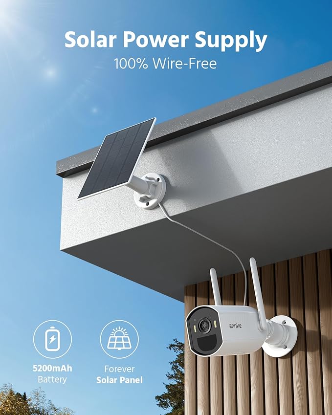 ANNKE Solar Wireless Security Camera Outdoor 4MP, 5MP Surveillance Home System, 4CH and 2 Bullet Cam-Kit, Color Night Vision, Spotlight Smart Alarm, PIR&Human Detection, 2-Way Audio, 64GB Memory Card