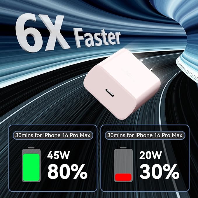 Phone 16 Pro Max Charger Fast Charging, 45W Super Fast USB C Charger Block with 10FT Long Charging Cord Cable for 16 Pro Max/16/16 Plus,15 Pro Max/15 Pro/15,Android Phone-Pink