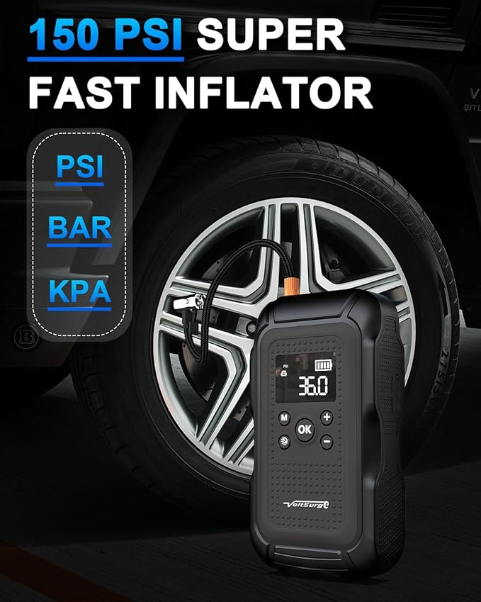 7000A Jump Starter with Air Compressor (All Gas/10.0L Diesel), 12V Jumper Starter Pack with 150PSI Auto Tire Inflator, Car Battery Jump Box Portable with LCD Display & LED Light