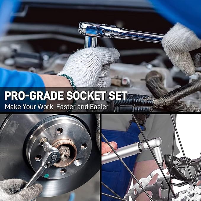 7 Pieces 3/8" Drive Extra Long Allen Wrench Hex Bit Socket Set with Portable Storage Case, Hex Head Metric 3-10mm, Chrome Vanadium Steel & S2 Alloy Steel