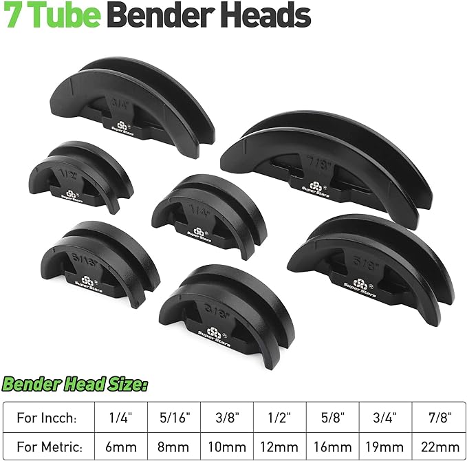 Super Stars Tubing Bender Kit 1/4in-7/8in Ratchet Copper Pipe Bender Tool Set HVAC 90° Bend with 7 Dies for Refrigerator Air Conditioner