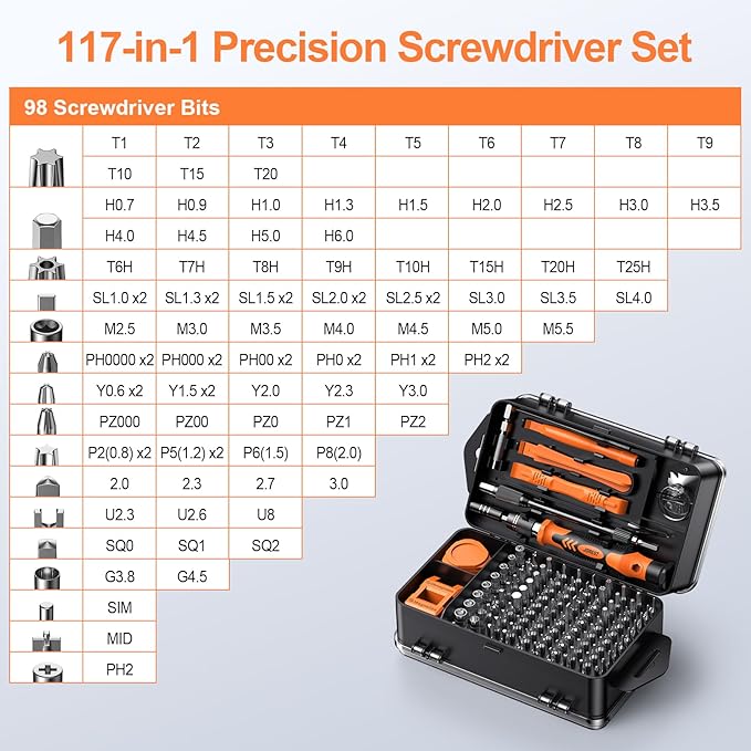JOREST 117 in 1 Precision Screwdriver Set, Tool Gifts for Men, Mini Repair Tool Kit with Torx Triwing Bits, Repair for Computer, Macbook, Laptop, PC, RC, PS5, iphone, Electronics, XBOX, Glasses