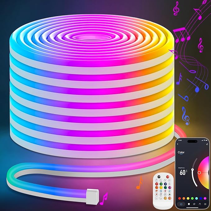 Lamomo LED Neon Rope Lights 32.8Ft, RGB LED Strip Lights Control with App/Remote, Music Sync Color Changing Waterproof Flexible Led Light Strip, Cuttable Gaming Neon Lights for Bedroom Indoor