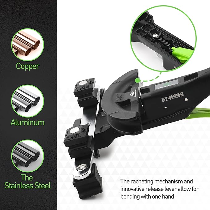 Super Stars Tubing Bender Kit 1/4in-7/8in Ratchet Copper Pipe Bender Tool Set HVAC 90° Bend with 7 Dies for Refrigerator Air Conditioner
