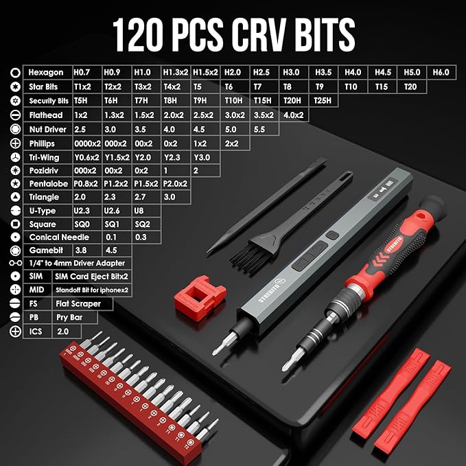 STREBITO 144-Piece Upgraded Electric Screwdriver, Max 0.7 N.m, 120 Magnetic Bits, 5-gear Torque Adjustment, Precision Screwdriver Set, Repair Tool Kit for Tech, Electronics and PC, Gifts for Men