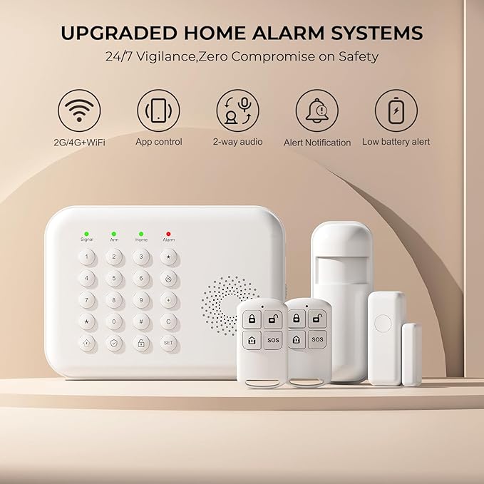 Alarm System for Home Security,Wireless Smart Home Security System with DIY Door/Motion Sensor,4G SMS/Phone APP Alerts,Work with Alexa,24/7 Instant Monitoring,20 Pieces Kit for Home,Kids Safety