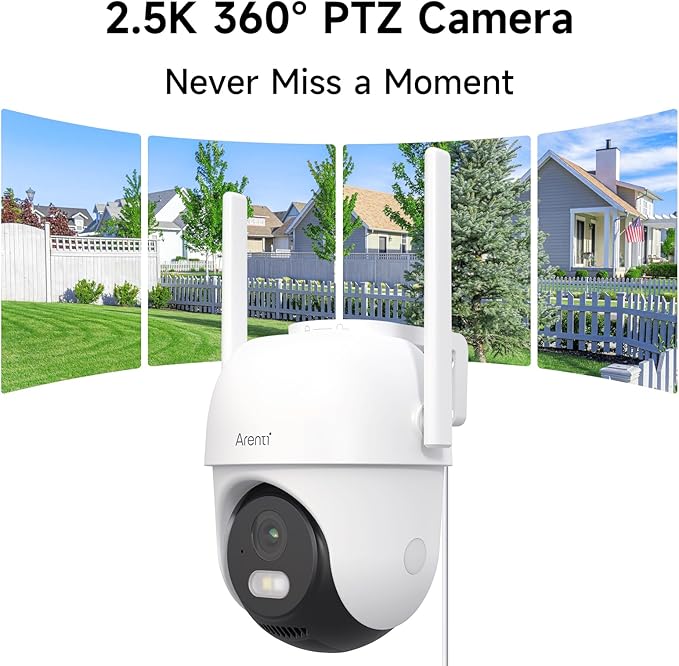 ARENTI Security Camera Outdoor Wired, 24/7 Recording Surveillance Camera for Home Security, 5GHz/2.4GHz WiFi, Regular Patrol, 2K 4MP Resolution, 360° PTZ Motion Tracking(OP1)