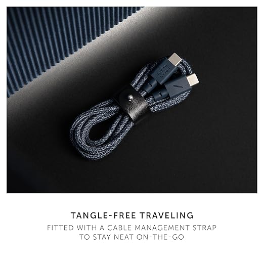 Native Union Type-C Belt Cable - USB-C to USB-C 4ft Ultra-Strong Charging Cable Compatible with iPhone 16, 16 Plus, 16 Pro, 16 Pro Max, iPad Pro, iPad Air, Galaxy S25, Flip 6, Fold 6 (Navy)