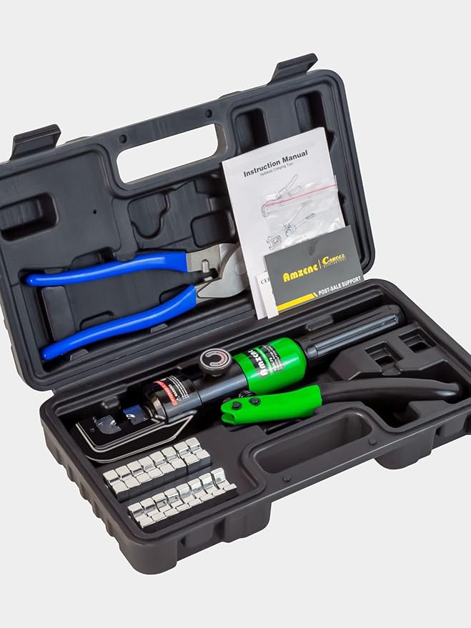 AMZCNC Hydraulic Cable Lug Crimper 8 US TON 12 AWG to 00 (2/0) Electrical Terminal Cable Wire Tool Kit with 9 Die (Crimping Tool and Copper wire scissors)